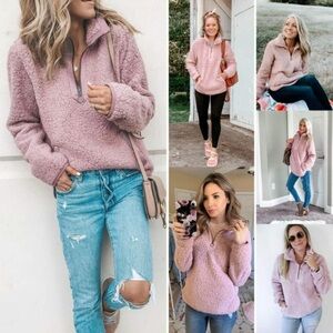 Women's XL Pink Sherpa Pullover Jacket